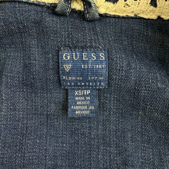 Guess Jacket Womens Extra Small XS Blue Sveva Denim Jean Lace Trim Distressed - Picture 5 of 11